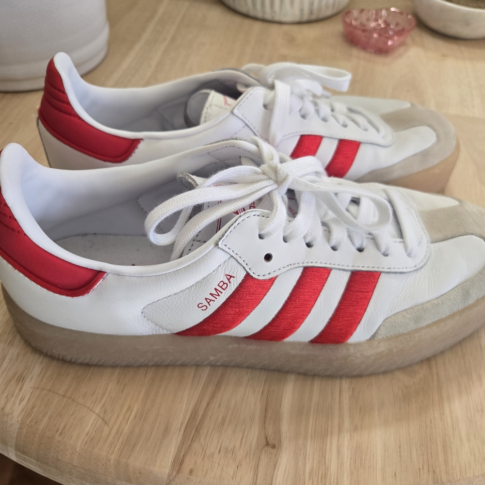 Adidas Samba White Sneakers with Red Stripes